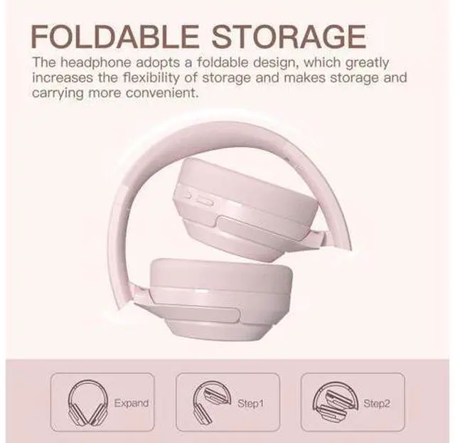Alt view image 4 of 7 - T1 Wireless Bluetooth Headphones Over Ear Wired Headset,Deep Bass,50H Playback,Built-in Mic Foldable & Portable,3.5mm Aux-in,Compatible iOS/Android for Travel/Home Office/School(Pink 1.0)