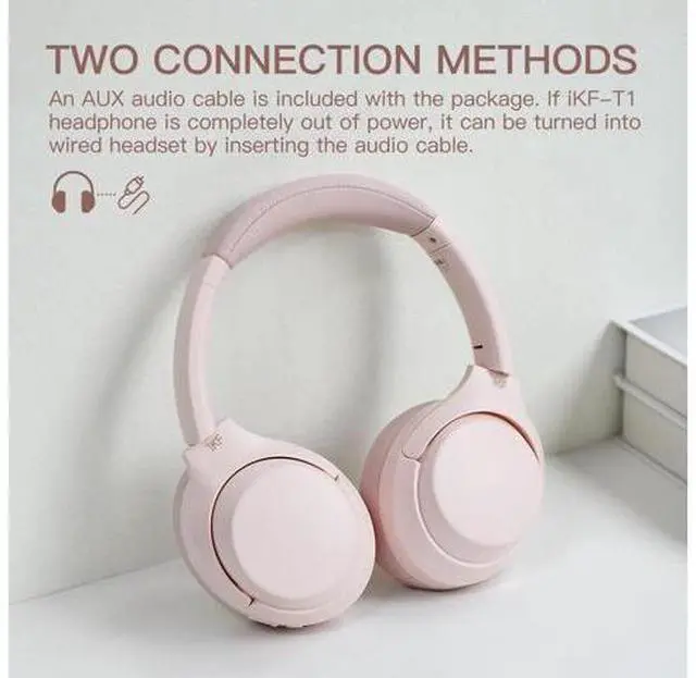 Alt view image 6 of 7 - T1 Wireless Bluetooth Headphones Over Ear Wired Headset,Deep Bass,50H Playback,Built-in Mic Foldable & Portable,3.5mm Aux-in,Compatible iOS/Android for Travel/Home Office/School(Pink 1.0)