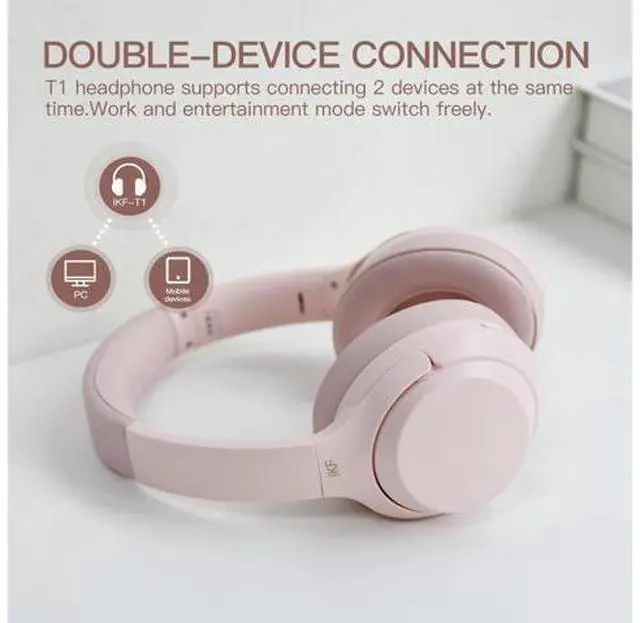 Alt view image 5 of 7 - T1 Wireless Bluetooth Headphones Over Ear Wired Headset,Deep Bass,50H Playback,Built-in Mic Foldable & Portable,3.5mm Aux-in,Compatible iOS/Android for Travel/Home Office/School(Pink 1.0)