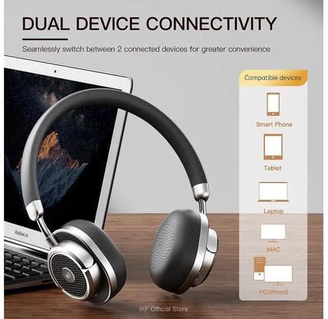 Alt view image 6 of 7 - Rona Retro Classic Active Noise Cancelling Wireless Headphones, Bluetooth On Ear Headset with Mic,75H Playback, Metal Vintage Design,3D Movie Sound,Wired,for Small Heads & Teens (Black)