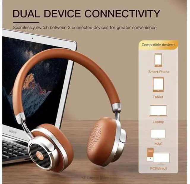 Alt view image 7 of 7 - Rona Retro Classic Active Noise Cancelling Wireless Headphones, Bluetooth On Ear Headset with Mic,75H Playback, Metal Vintage Design,3D Movie Sound,Wired,for Small Heads & Teens (Brown)
