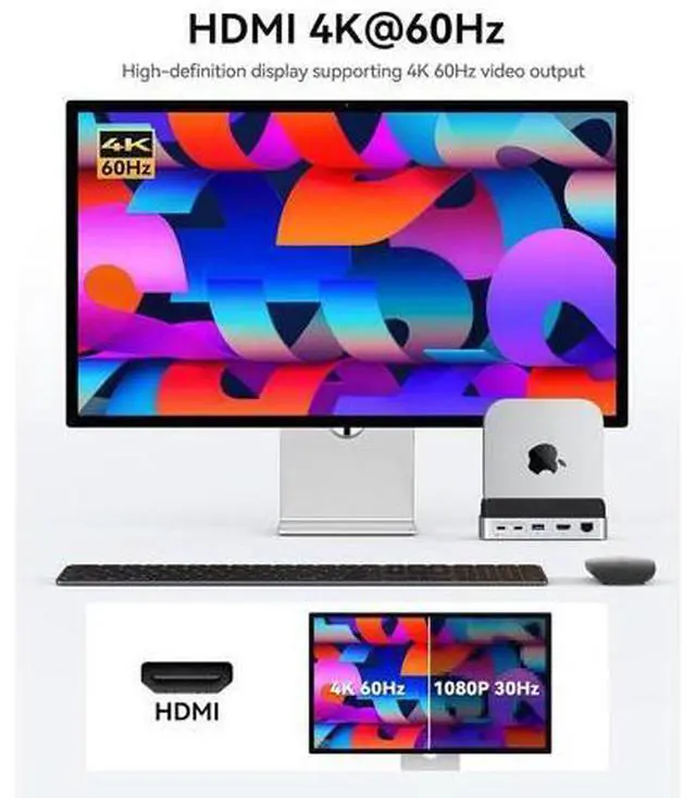 Alt view image 4 of 7 - Mac mini M4 Dock and Stand Compatible M.2 SSD Up to 8TB, MiniDock 10Gbps 10-in-1 Hub, 4K HDMI, Gigabit Ethernet, SD/TF Card Readers,Type-C(PD3.0)-VS10