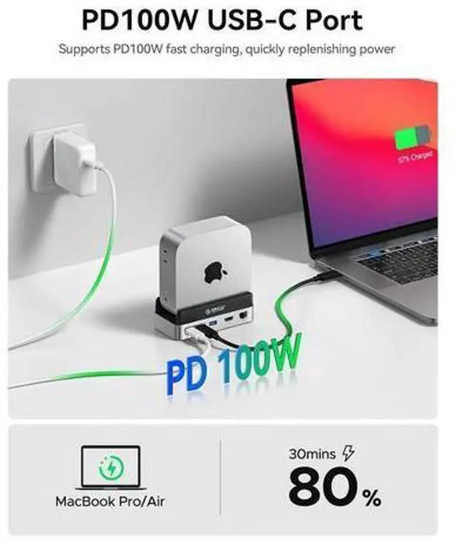 Alt view image 3 of 7 - Mac mini M4 Dock and Stand Compatible M.2 SSD Up to 8TB, MiniDock 10Gbps 10-in-1 Hub, 4K HDMI, Gigabit Ethernet, SD/TF Card Readers,Type-C(PD3.0)-VS10