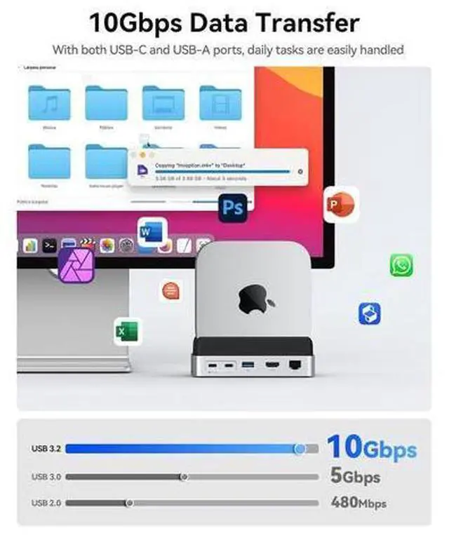 Alt view image 5 of 7 - Mac mini M4 Dock and Stand Compatible M.2 SSD Up to 8TB, MiniDock 10Gbps 10-in-1 Hub, 4K HDMI, Gigabit Ethernet, SD/TF Card Readers,Type-C(PD3.0)-VS10