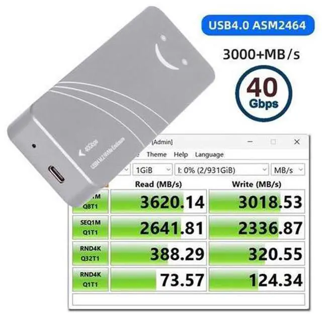 Alt view image 5 of 7 - Type-C USB4 40Gbps to PCI-E 4.0 X4 SSD NVME NGFF M-Key Enclosure USB-C 20Gbps ASM2464 Chipset