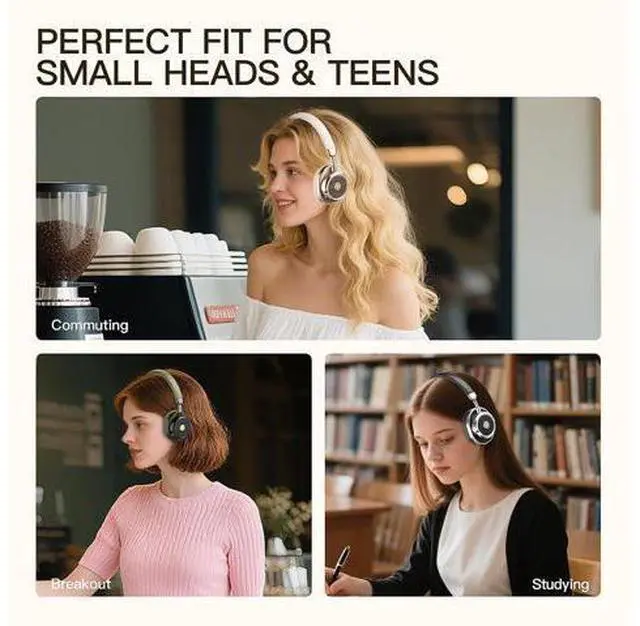 Alt view image 3 of 7 - Rona Retro Classic Active Noise Cancelling Wireless Headphones, Bluetooth On Ear Headset with Mic,75H Playback, Metal Vintage Design,3D Movie Sound,Wired,for Small Heads & Teens (Starlight)