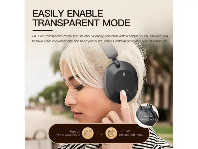 Alt view image 6 of 7 - Solo Wireless Over Ear Headphones,Active Noise Cancelling, 40mm Speakers,130H Playback, Transparency Mode, Foldable, 35ms Low Latency, USB Audio with External Mic, App Customization (Black)