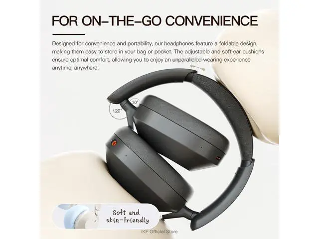 Alt view image 7 of 7 - Solo Wireless Over Ear Headphones,Active Noise Cancelling, 40mm Speakers,130H Playback, Transparency Mode, Foldable, 35ms Low Latency, USB Audio with External Mic, App Customization (Black)
