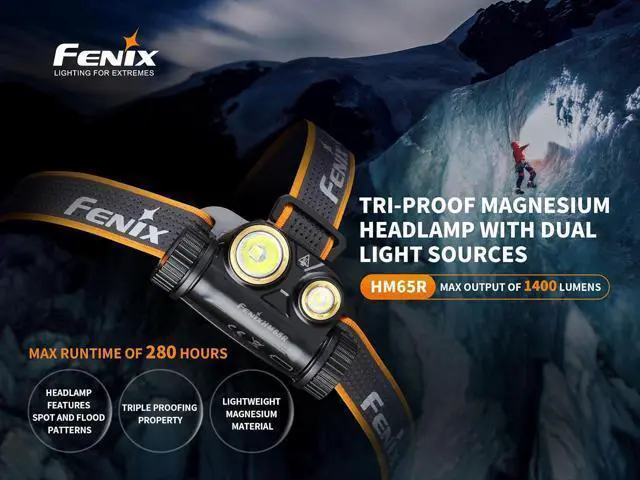 Alt view image 3 of 7 - HM65R Rechargeable Headlamp, 1400 Lumens Dual Beam LED HeadLamp with USB-C Charging, IP68 Waterproof, Lightweight Design for Running, Hiking, Camping, and Work, with Lumentac Organizer