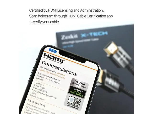 Alt view image 2 of 7 - X-Tech 48Gbps Ultra High Speed HDMI Cable 8ft, 8K60 4K120 144Hz eARC HDR HDCP 2.2 2.3 Compatible with Dolby Vision Apple TV 4K Roku Sony LG Samsung Xbox Series X RTX 3080 PS4 PS5