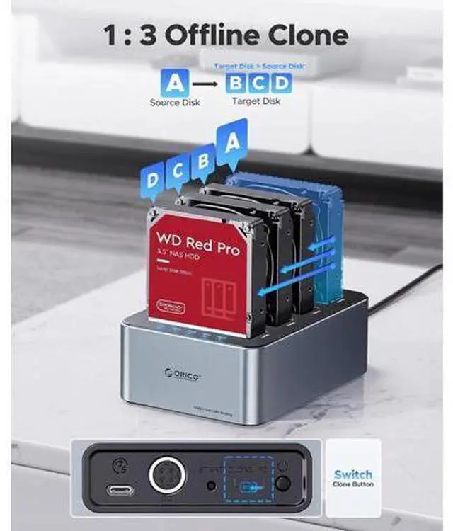 Alt view image 2 of 7 - USB-C Hard Drive Docking Station with Offline Clone 4 Bay Aluminum USB 3.2 Gen 1 for 2.5''/3.5'' SSD HDD Up to 20TB(4*20) -6646C3