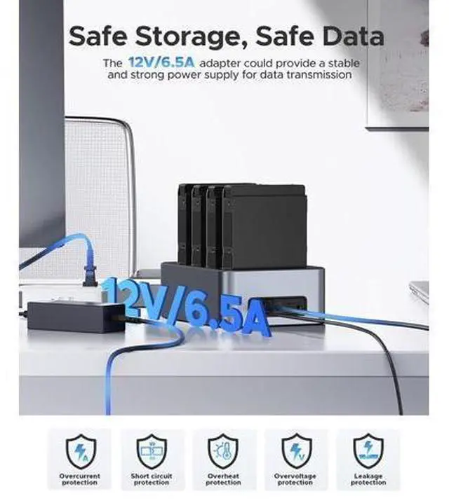 Alt view image 6 of 7 - USB-C Hard Drive Docking Station with Offline Clone 4 Bay Aluminum USB 3.2 Gen 1 for 2.5''/3.5'' SSD HDD Up to 20TB(4*20) -6646C3
