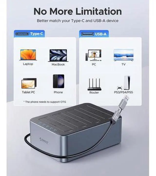 Alt view image 7 of 7 - USB-C Hard Drive Docking Station with Offline Clone 4 Bay Aluminum USB 3.2 Gen 1 for 2.5''/3.5'' SSD HDD Up to 20TB(4*20) -6646C3