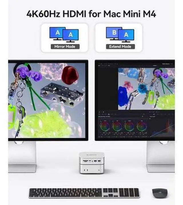 Alt view image 4 of 7 - MiniRaid 10-in-1 Docking Station with Dual-Bay M.2 NVMe/SATA SSD Enclosure for Mac mini M4 Pro, Raid 0/1/PM, USB C HUB with HDMI 4K@60Hz, 10Gbps, PD60W, SD/TF Slot, RJ45 for Creator-MR10 Pro