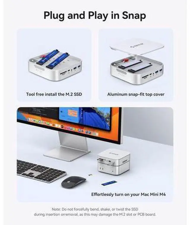 Alt view image 6 of 7 - MiniRaid 10-in-1 Docking Station with Dual-Bay M.2 NVMe/SATA SSD Enclosure for Mac mini M4 Pro, Raid 0/1/PM, USB C HUB with HDMI 4K@60Hz, 10Gbps, PD60W, SD/TF Slot, RJ45 for Creator-MR10 Pro