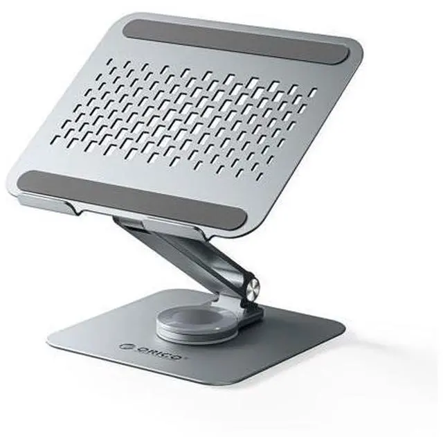 Main image of Adjustable Laptop Stand with 360° Rotating Base, Foldable Aluminum Alloy Laptop Riser for Desk, Compatible with MacBook Neo Air Pro, Dell, HP (Up to 17") - ST10, Gray