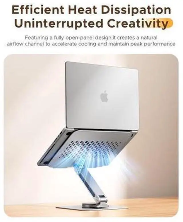 Alt view image 5 of 7 - Adjustable Laptop Stand with 360° Rotating Base, Foldable Aluminum Alloy Laptop Riser for Desk, Compatible with MacBook Neo Air Pro, Dell, HP (Up to 17") - ST10, Gray