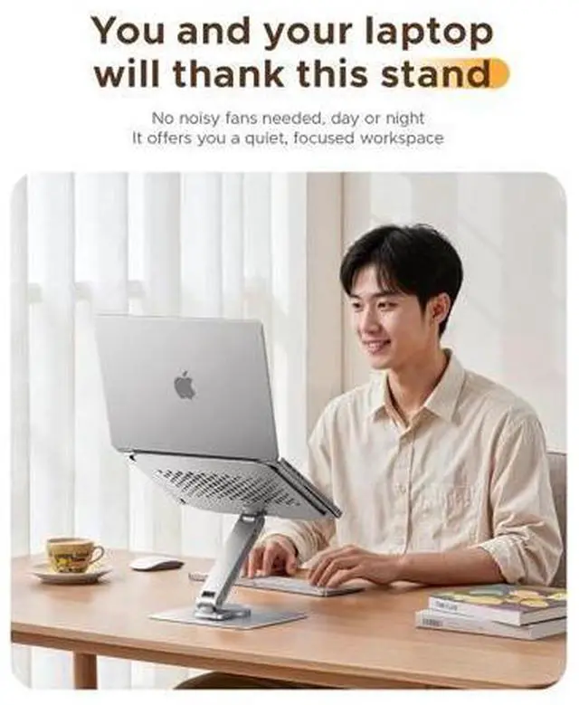 Alt view image 7 of 7 - Adjustable Laptop Stand with 360° Rotating Base, Foldable Aluminum Alloy Laptop Riser for Desk, Compatible with MacBook Neo Air Pro, Dell, HP (Up to 17") - ST10, Gray