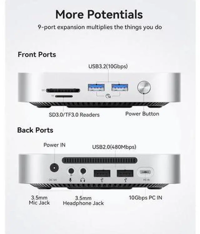 Alt view image 2 of 7 - Mac mini M4 Dock and Stand with NVMe SSD Enclosure for Mac mini M4 and M4 Pro 2024, 9-in-1 USB Hub 10G USB A/C, SD/TF, Audio-MiniLink M49P