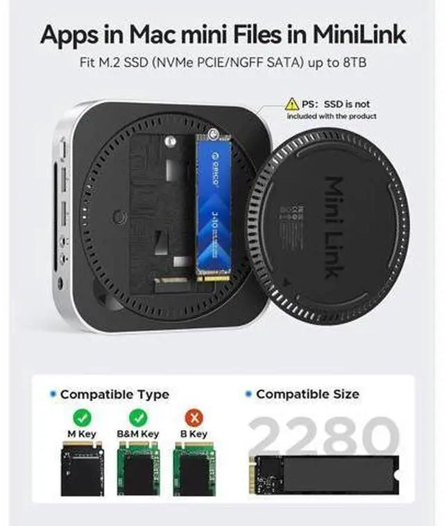 Alt view image 3 of 7 - Mac mini M4 Dock and Stand with NVMe SSD Enclosure for Mac mini M4 and M4 Pro 2024, 9-in-1 USB Hub 10G USB A/C, SD/TF, Audio-MiniLink M49P