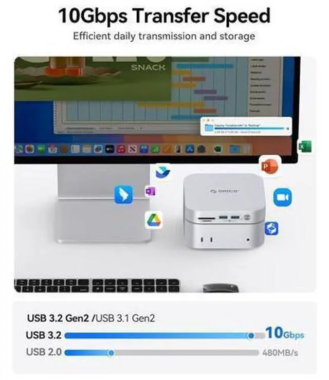 Alt view image 4 of 7 - Mac mini M4 Dock and Stand with NVMe SSD Enclosure for Mac mini M4 and M4 Pro 2024, 9-in-1 USB Hub 10G USB A/C, SD/TF, Audio-MiniLink M49P