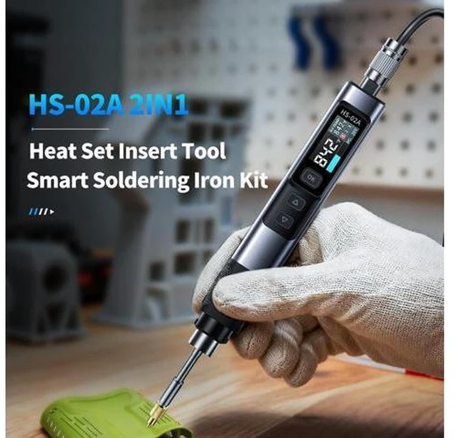 Alt view image 2 of 7 - HS02 100W Corded Heat Set Insert Tool & Soldering Iron Kit for 3D Printer, Plastic, Portable Electronics Repair, 3S Fast Heating, 3 Preset Temps, with M2-M8 Threaded Brass Insert Nuts & Tips