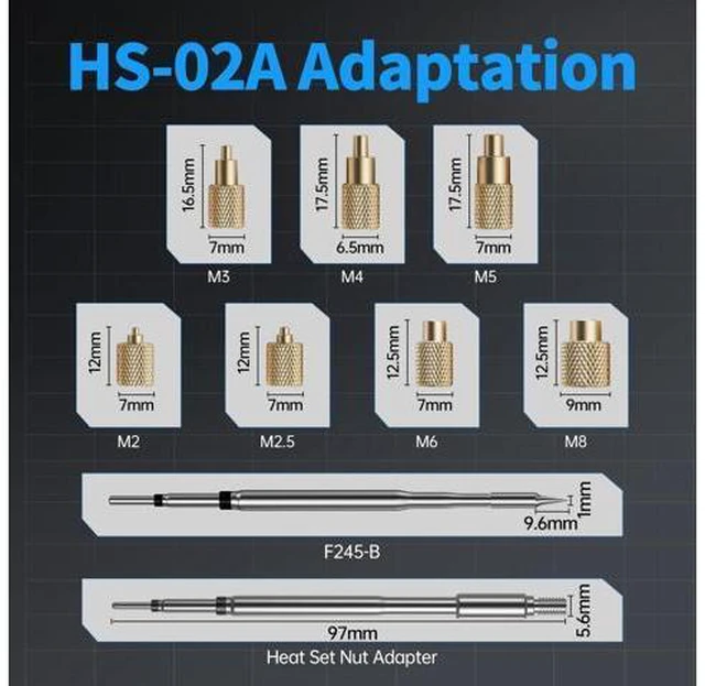 Alt view image 3 of 7 - HS02 100W Corded Heat Set Insert Tool & Soldering Iron Kit for 3D Printer, Plastic, Portable Electronics Repair, 3S Fast Heating, 3 Preset Temps, with M2-M8 Threaded Brass Insert Nuts & Tips