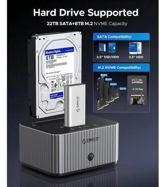 Alt view image 2 of 7 - Hard Drive Docking Station 10Gbps for NVMe SSD & SATA 3.5 HDD with Bidirectional Cloning Type-C Hybrid Docking Station with Independent Aluminum Heat Sink