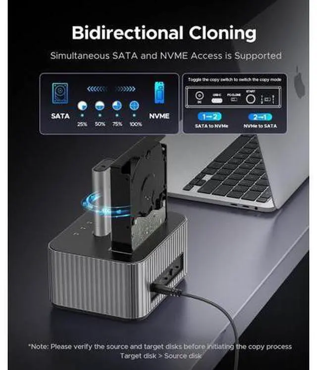Alt view image 3 of 7 - Hard Drive Docking Station 10Gbps for NVMe SSD & SATA 3.5 HDD with Bidirectional Cloning Type-C Hybrid Docking Station with Independent Aluminum Heat Sink
