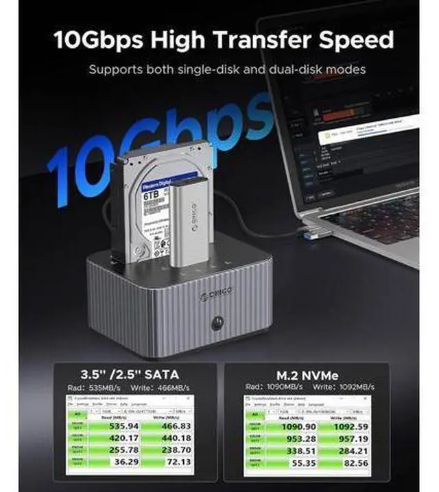 Alt view image 4 of 7 - Hard Drive Docking Station 10Gbps for NVMe SSD & SATA 3.5 HDD with Bidirectional Cloning Type-C Hybrid Docking Station with Independent Aluminum Heat Sink