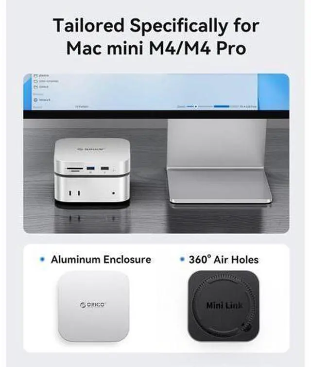 Alt view image 7 of 7 - MiniLink Mac mini M4 Hub with SATA SSD Enclosure, 5Gbps(480MB/s) USB 3.0 Port, SD 3.0/TF 3.0 Card Readers, 3.5mm Headphone Jack and Microphone Jack (M410P)