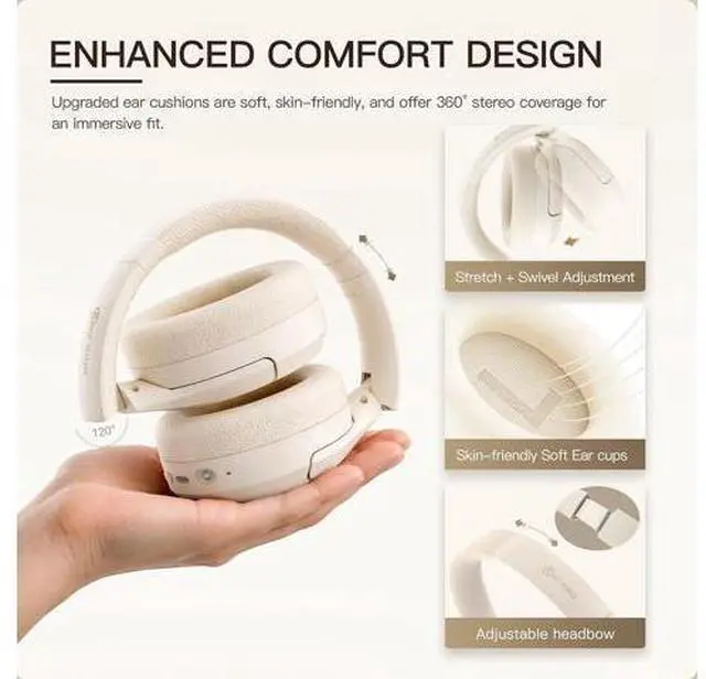 Alt view image 4 of 7 - King Wireless Bluetooth Headphones with Active Noise Cancellation (ANC), Hi-Res Audio, USB-C Wired Foldable Headset,100H Playback, Built-in Mic, Comfortable Fit, Pink