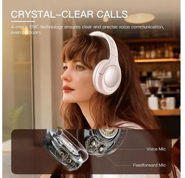 Alt view image 6 of 7 - King Wireless Bluetooth Headphones with Active Noise Cancellation (ANC), Hi-Res Audio, USB-C Wired Foldable Headset,100H Playback, Built-in Mic, Comfortable Fit, Pink