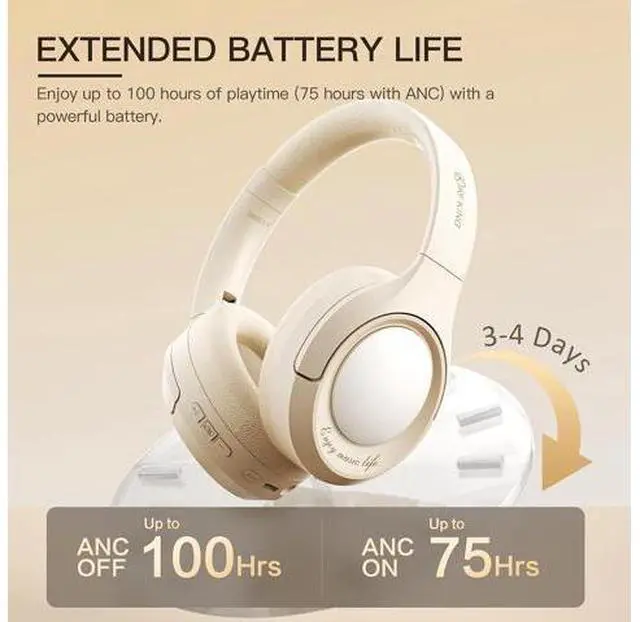 Alt view image 5 of 7 - King Wireless Bluetooth Headphones with Active Noise Cancellation (ANC), Hi-Res Audio, USB-C Wired Foldable Headset,100H Playback, Built-in Mic, Comfortable Fit, Pink