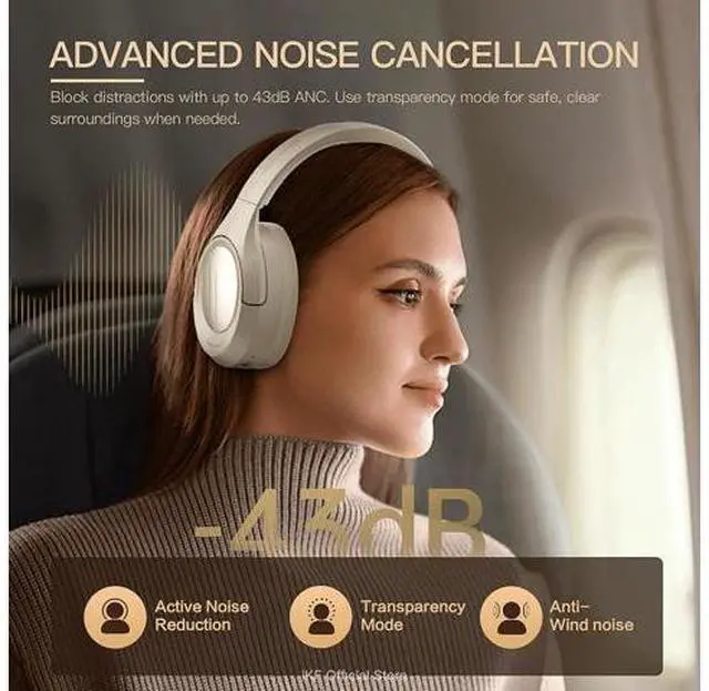 Alt view image 2 of 7 - King Wireless Bluetooth Headphones with Active Noise Cancellation (ANC), Hi-Res Audio, USB-C Wired Foldable Headset,100H Playback, Built-in Mic, Comfortable Fit, Pink