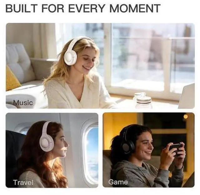 Alt view image 7 of 7 - King Wireless Bluetooth Headphones with Active Noise Cancellation (ANC), Hi-Res Audio, USB-C Wired Foldable Headset,100H Playback, Built-in Mic, Comfortable Fit, Pink