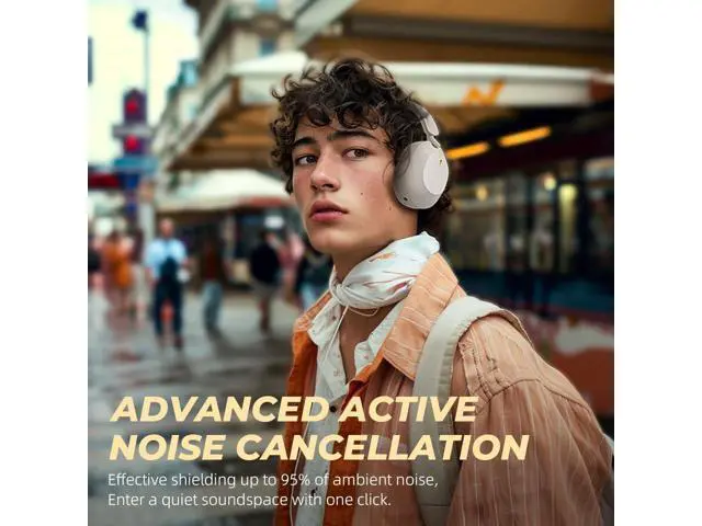 Alt view image 2 of 7 - Solo Wireless Headphones Bluetooth 5.4 Active Noise Cancelling 140h Playback time 35ms Low Latency Support Wired Wireless Hi-Res Audio for iOS/Android/PC/PS5/Switch/Xbox (YunYan-White)