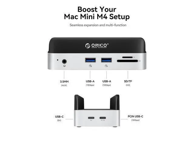 Alt view image 3 of 7 - MiniDock Mac mini M4 Dock and Stand Compatible M.2 SSD Up tp 8TB, 2xUSB A 10Gbps, SD/TF Card Slots, 3.5mm Audio, for Mac mini M4 and M4 Pro 2024(VSE)