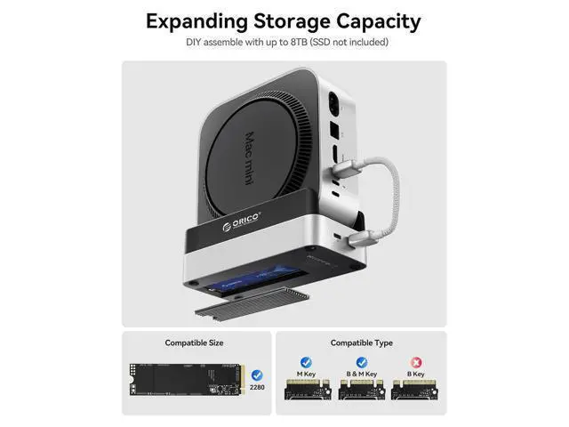 Alt view image 4 of 7 - MiniDock Mac mini M4 Dock and Stand Compatible M.2 SSD Up tp 8TB, 2xUSB A 10Gbps, SD/TF Card Slots, 3.5mm Audio, for Mac mini M4 and M4 Pro 2024(VSE)