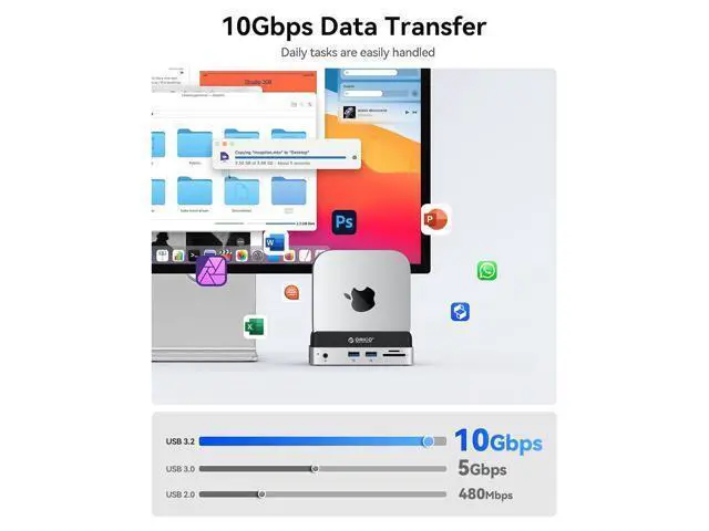 Alt view image 5 of 7 - MiniDock Mac mini M4 Dock and Stand Compatible M.2 SSD Up tp 8TB, 2xUSB A 10Gbps, SD/TF Card Slots, 3.5mm Audio, for Mac mini M4 and M4 Pro 2024(VSE)