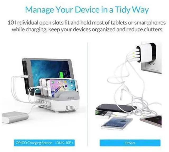 Alt view image 3 of 7 - USB Charging Station, 120W Charging Docking Organizer for Multiple Devices, 10-Ports USB Charging Station Compatible with iPad, iPhone, Tablet, Kindle and Cell Phones (Cables not Included)