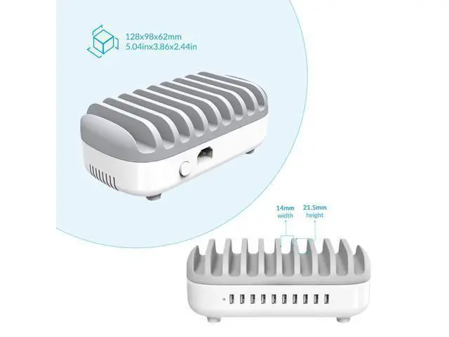 Alt view image 6 of 7 - USB Charging Station, 120W Charging Docking Organizer for Multiple Devices, 10-Ports USB Charging Station Compatible with iPad, iPhone, Tablet, Kindle and Cell Phones (Cables not Included)