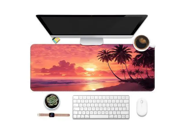 Alt view image 2 of 5 - ALTEKO Large Gaming Mouse Pad, Computer Mouse Mat, Funny Desk Pad Protector Decoration, Big Cute Desk Pad, Non-Slip Base 31.5 x 11.8 in Cute Sunset