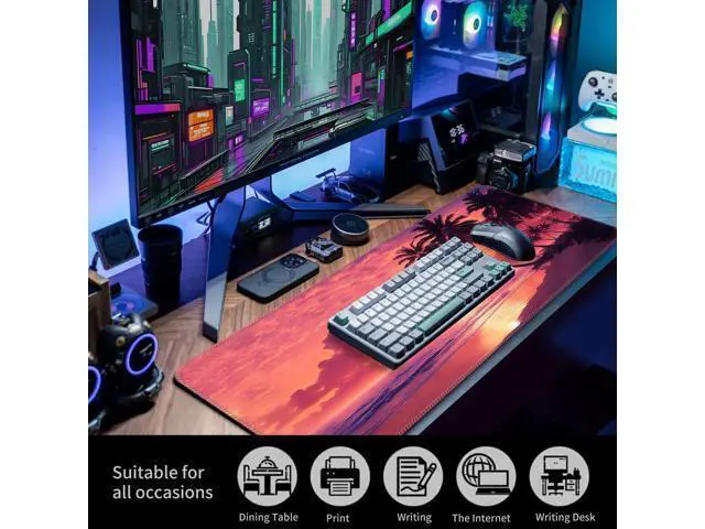 Alt view image 3 of 5 - ALTEKO Large Gaming Mouse Pad, Computer Mouse Mat, Funny Desk Pad Protector Decoration, Big Cute Desk Pad, Non-Slip Base 31.5 x 11.8 in Cute Sunset