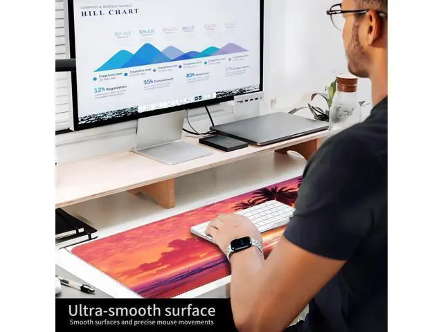Alt view image 4 of 5 - ALTEKO Large Gaming Mouse Pad, Computer Mouse Mat, Funny Desk Pad Protector Decoration, Big Cute Desk Pad, Non-Slip Base 31.5 x 11.8 in Cute Sunset