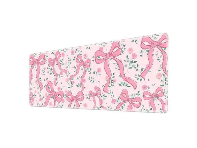 Main image of Pink Bow Gaming Mouse Pad Large Desk Mat Extended Keyboard Cute Mouse Pad Anime Mousepad with Non-Slip Base and Stitched Edge Mouse Mat Desk Pad 31.5 x 11.8 Mouse Pads for Desk Home Office Gaming