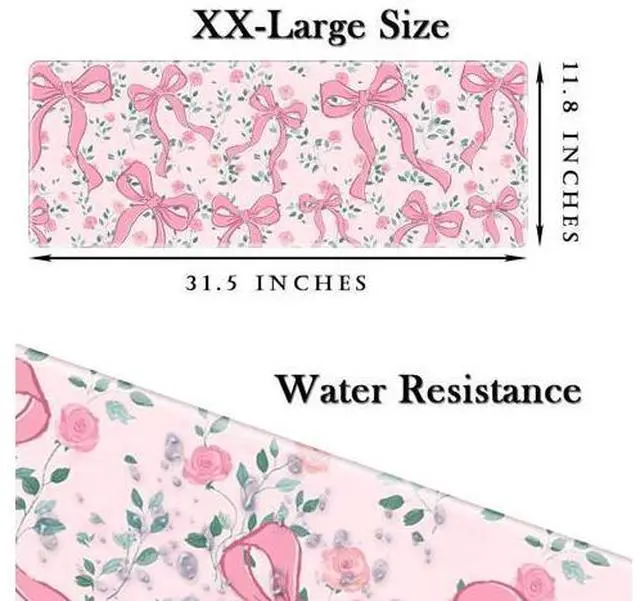 Alt view image 2 of 5 - Pink Bow Gaming Mouse Pad Large Desk Mat Extended Keyboard Cute Mouse Pad Anime Mousepad with Non-Slip Base and Stitched Edge Mouse Mat Desk Pad 31.5 x 11.8 Mouse Pads for Desk Home Office Gaming