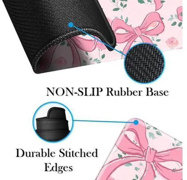 Alt view image 4 of 5 - Pink Bow Gaming Mouse Pad Large Desk Mat Extended Keyboard Cute Mouse Pad Anime Mousepad with Non-Slip Base and Stitched Edge Mouse Mat Desk Pad 31.5 x 11.8 Mouse Pads for Desk Home Office Gaming