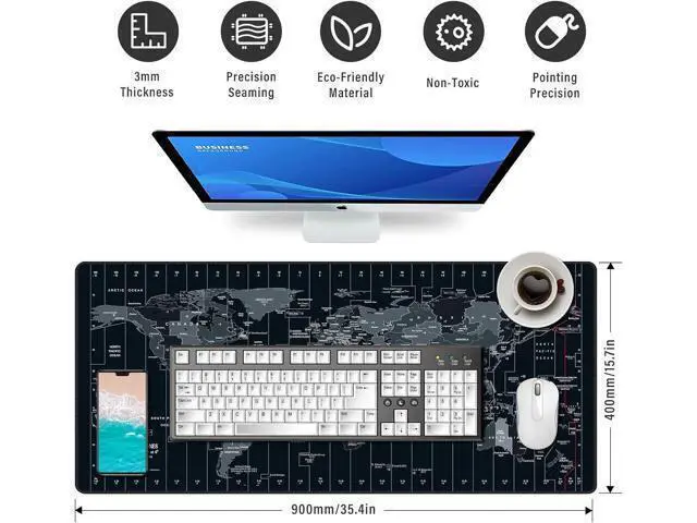 Alt view image 3 of 7 - Large Mouse Pad 35.4x15.7 Inch World Map - XXL Gaming Desk Mat with Non-Slip Rubber Base Stitched Edges | Keyboard and Mouse Pad for Gaming/Office | Portable Desk Pad