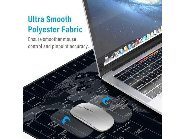 Alt view image 6 of 7 - Large Mouse Pad 35.4x15.7 Inch World Map - XXL Gaming Desk Mat with Non-Slip Rubber Base Stitched Edges | Keyboard and Mouse Pad for Gaming/Office | Portable Desk Pad